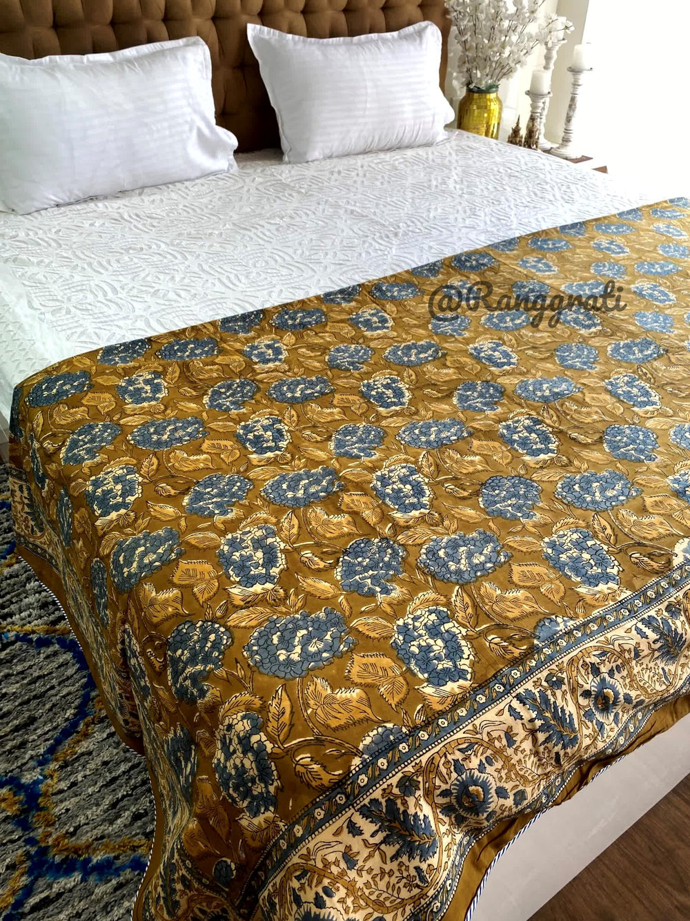Olive Green Pure Cotton Dohar Blanket For Double Bed - Dohar