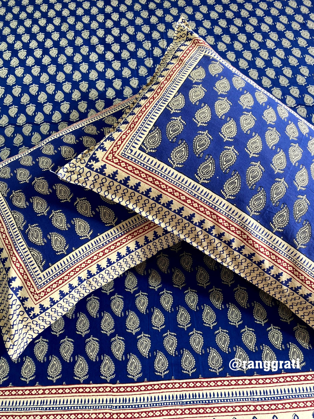 Blue Paisley Jaipuri Cotton Bedsheet King Size With Pillow Covers