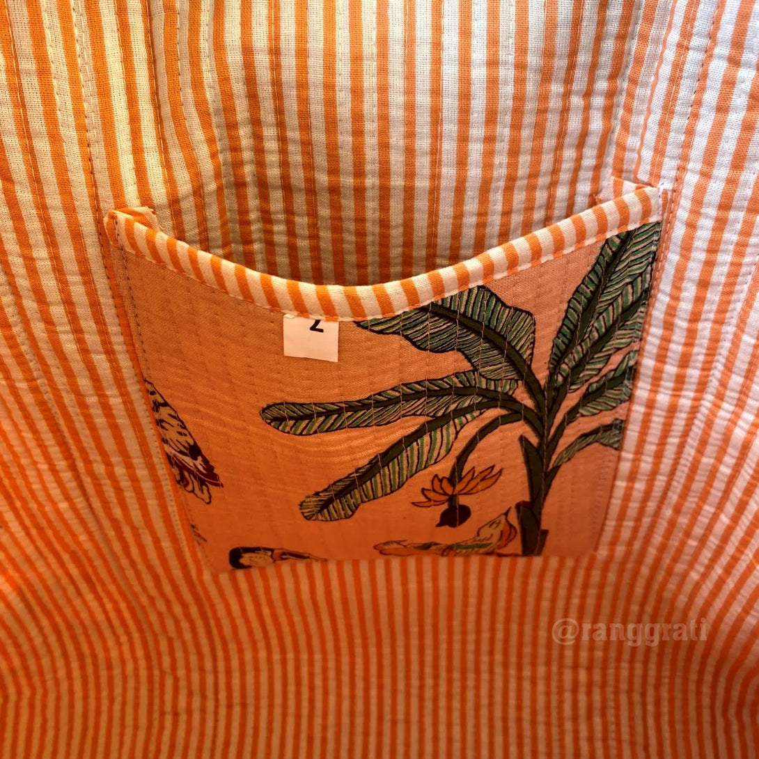 Animal Peach Tote Bag Quilted Hand Block Printed Cotton Without Zip - Tote Bag