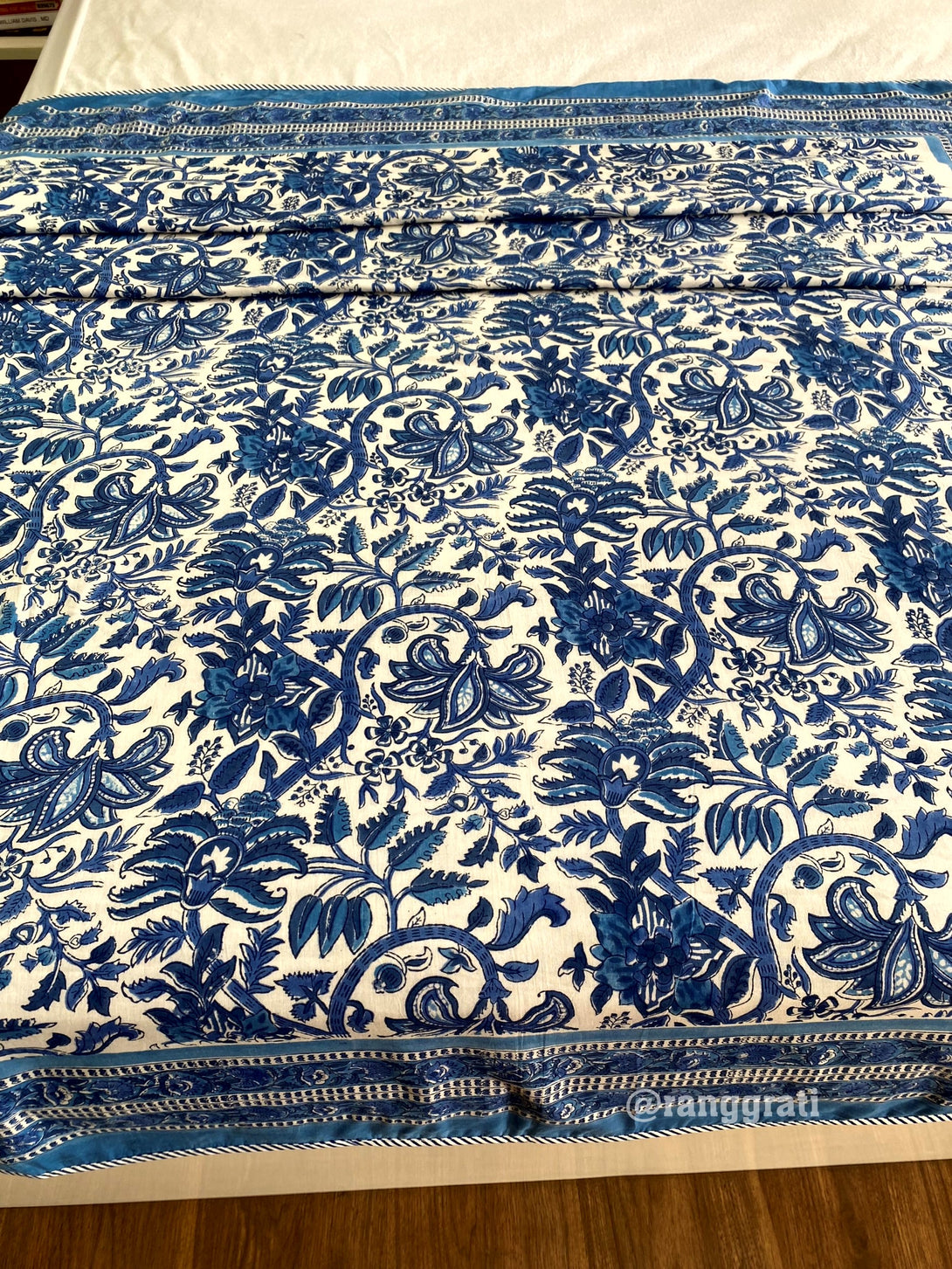 Mulmul Cotton Reversible Single Bed Dohar – Azure Blue Floral Design