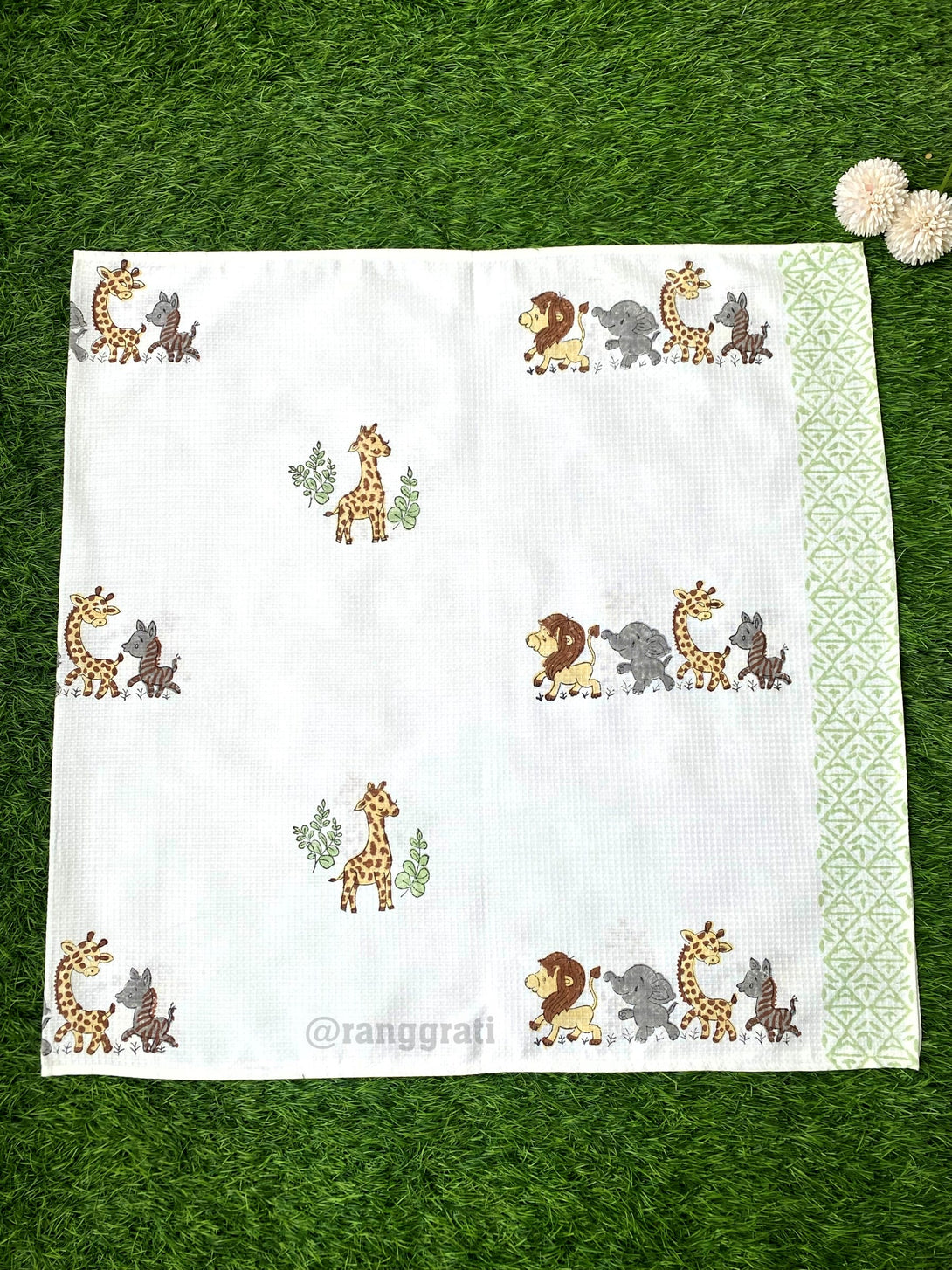Pure Cotton Baby Animal Hand Block Printed Body Towel