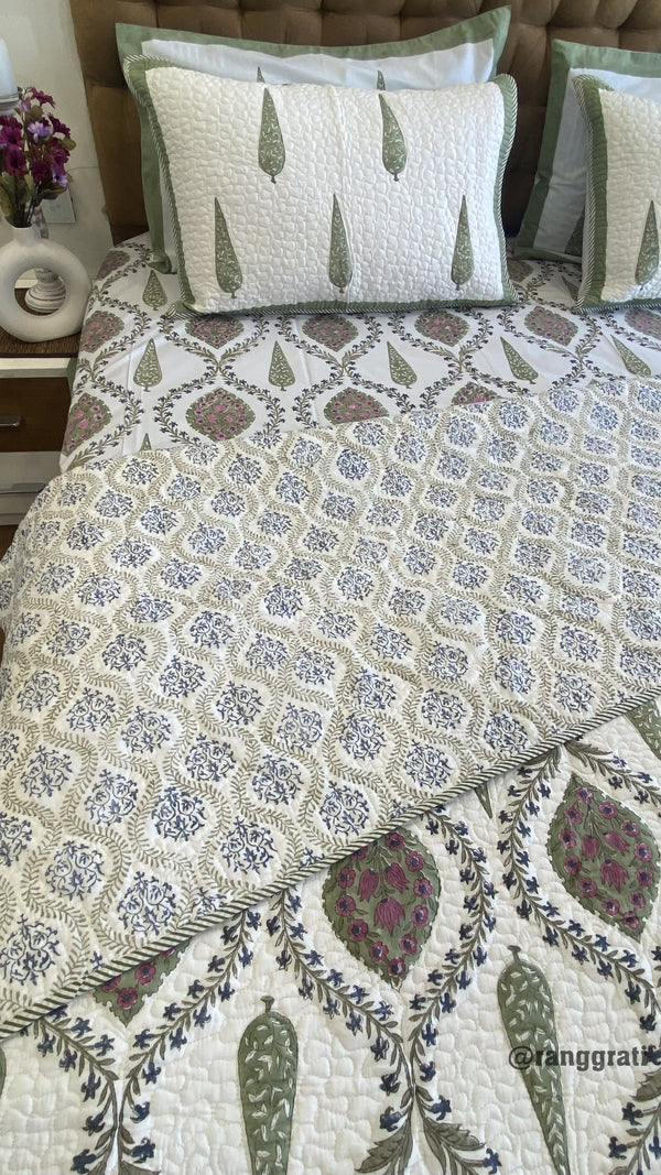 Beige Jaal Floral Quilted Bedcover Super King 108 X 108