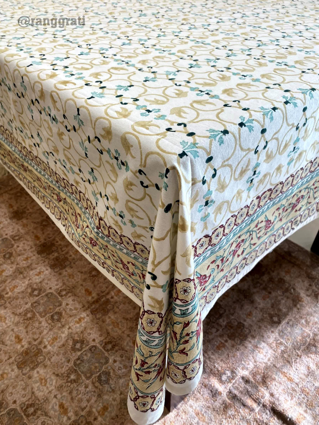 Beige Jaal Table Cover Cloth 8 Seater Dining Table Rectangular - Table Cover