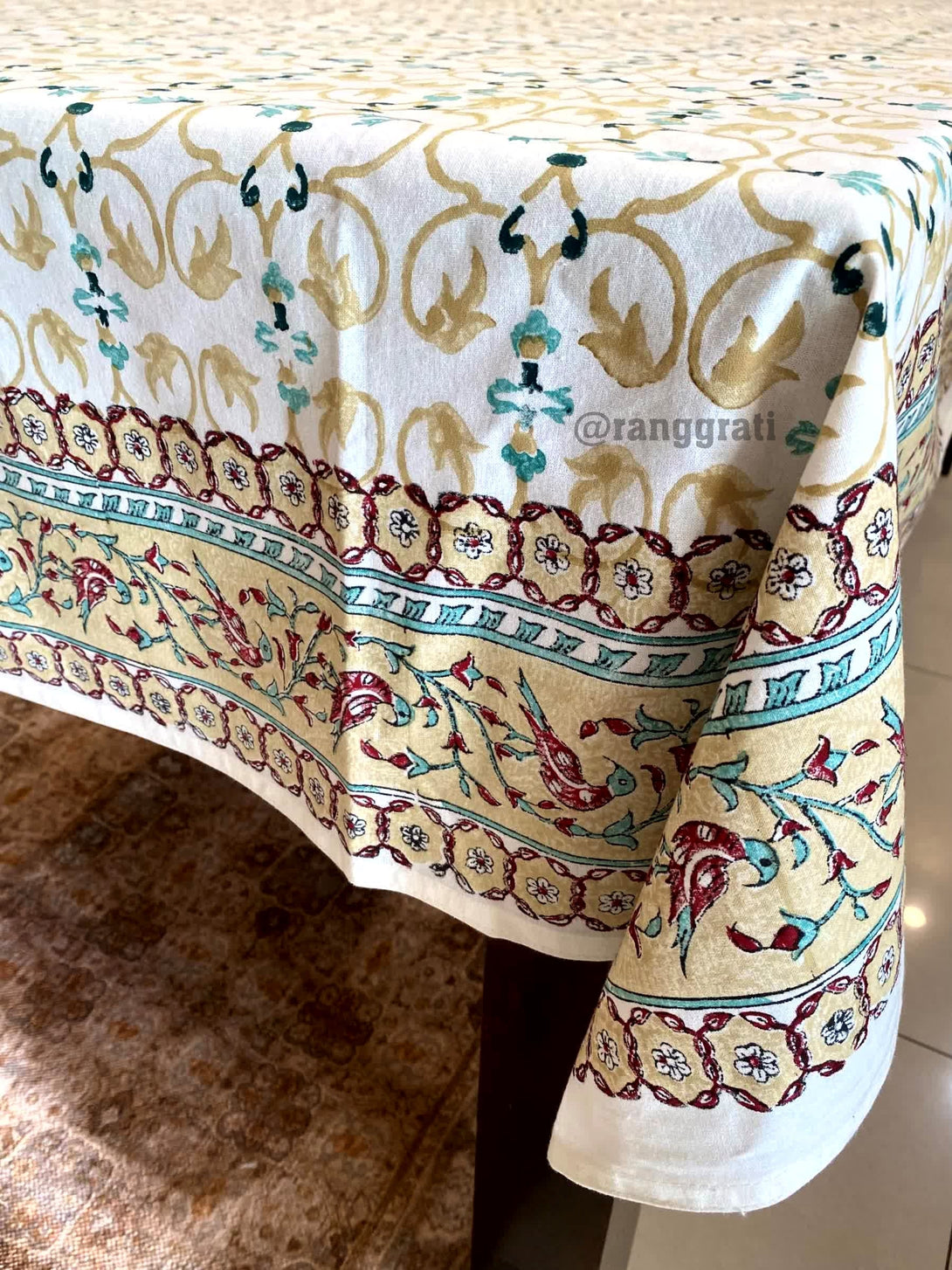 Beige Jaal Table Cover Cloth 8 Seater Dining Table Rectangular - Table Cover