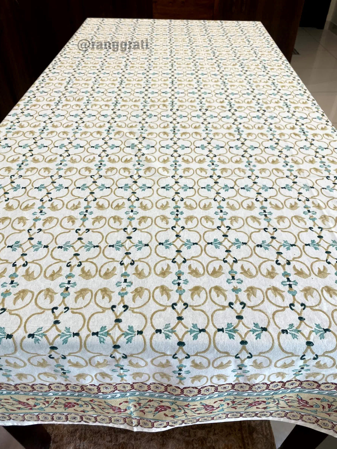 Beige Jaal Table Cover Cloth 8 Seater Dining Table Rectangular - Table Cover