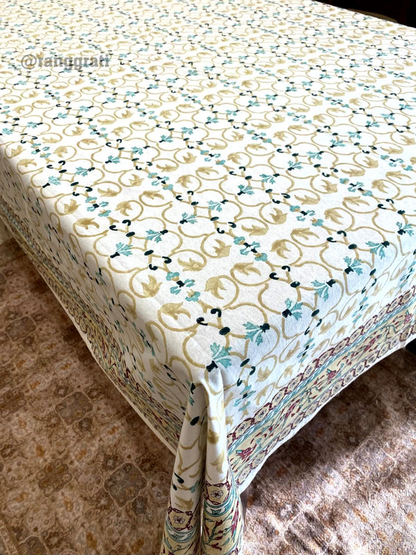Beige Jaal Table Cover Cloth 8 Seater Dining Table Rectangular - Table Cover