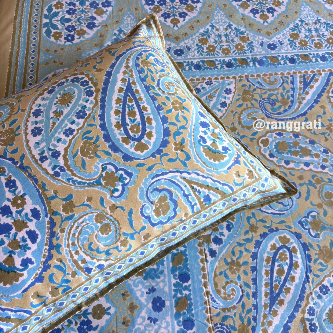 Beige Yellow Paisley Jaipuri Cotton Bedsheet King Size - Bedsheet