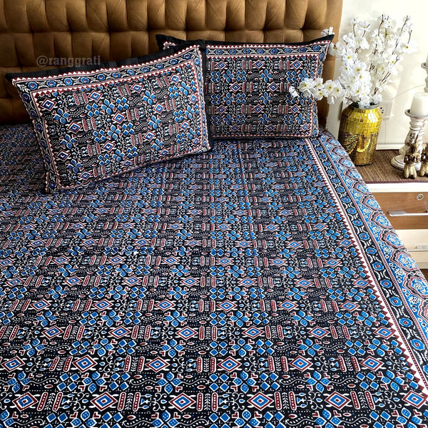 Black Abstract Jaipuri Cotton Bedsheet Queen Size