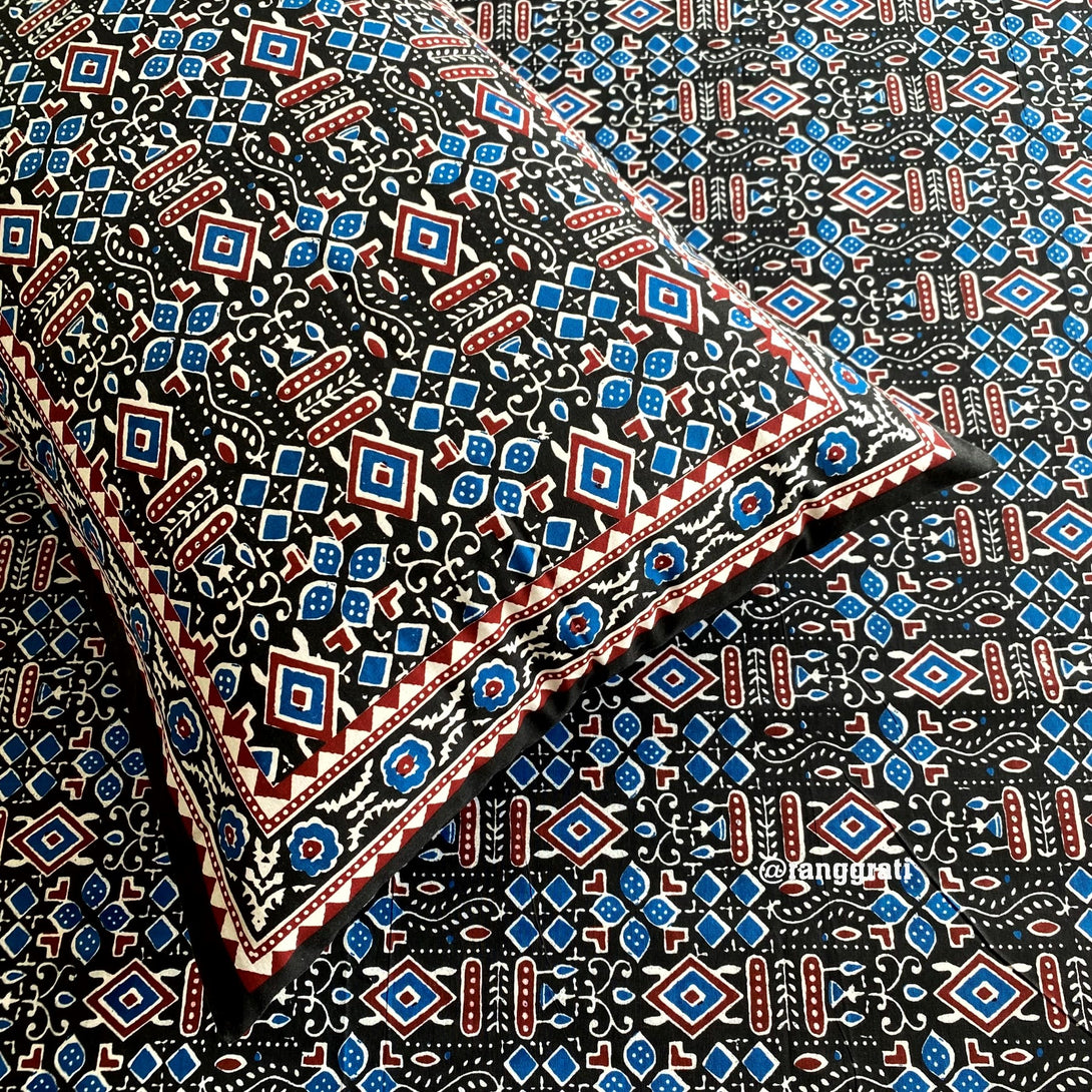 Queen Size Black Abstract Jaipuri Cotton Bedsheet 