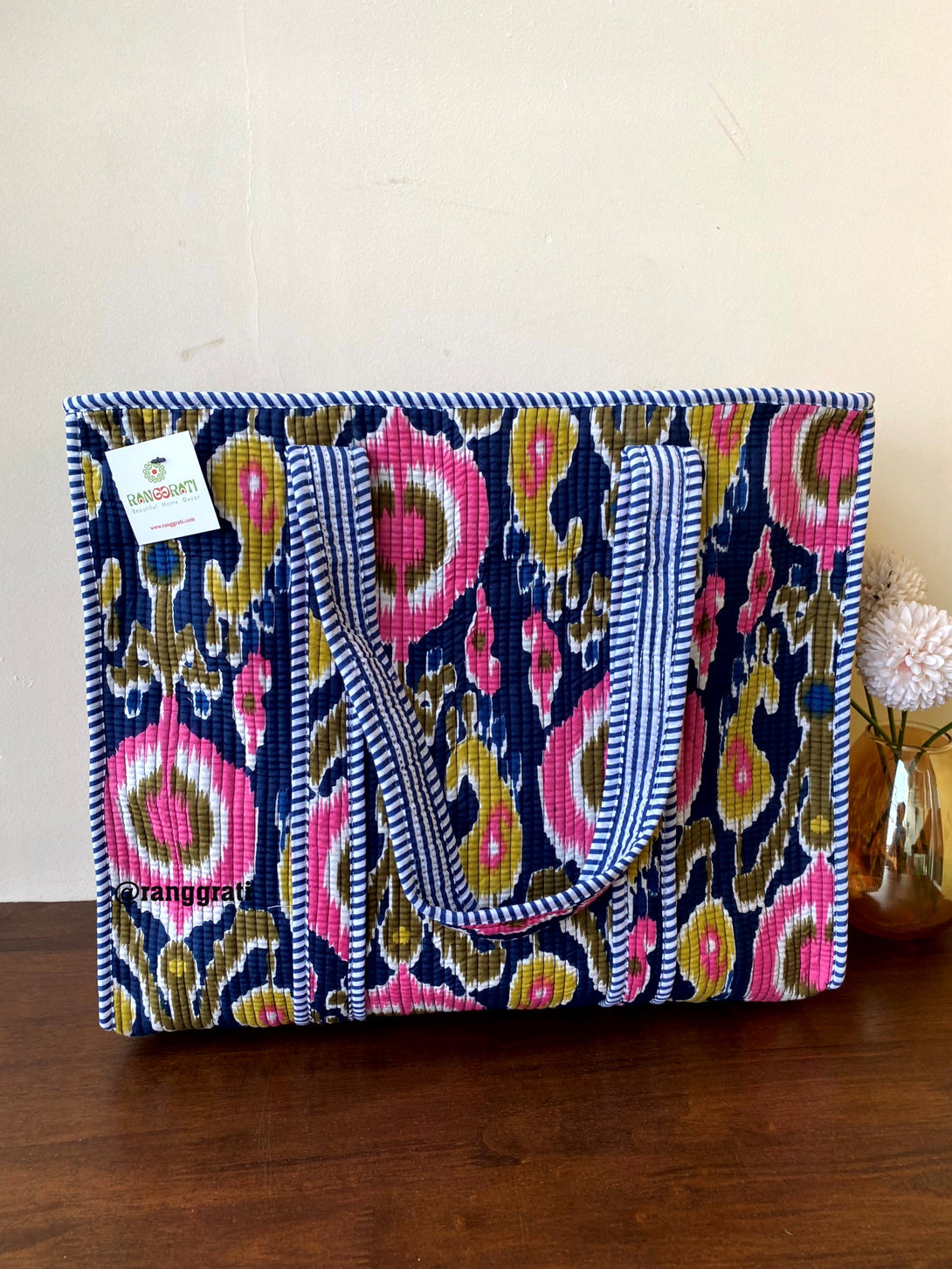 Black and Mustard Paisley Tote Bag Quilted 