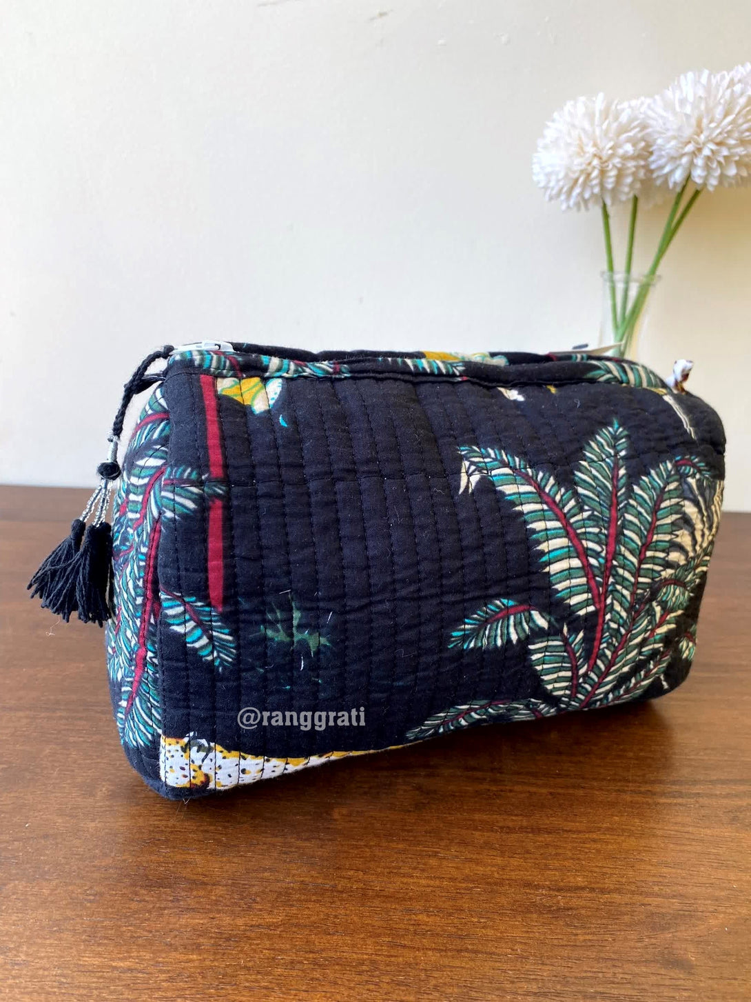 Black Animal Quilted Travel Pouch Hand Block Set of 2 - Pouch