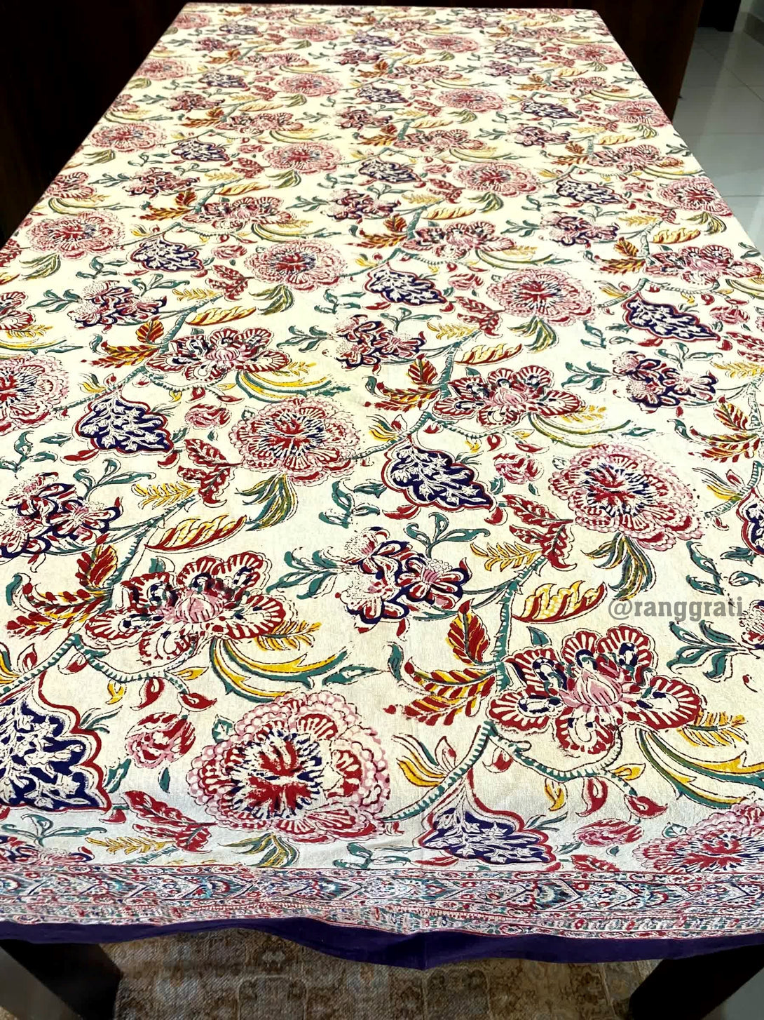 Black Floral Table Cover Cloth 6 Seater Dining Table Rectangular - Table Cover