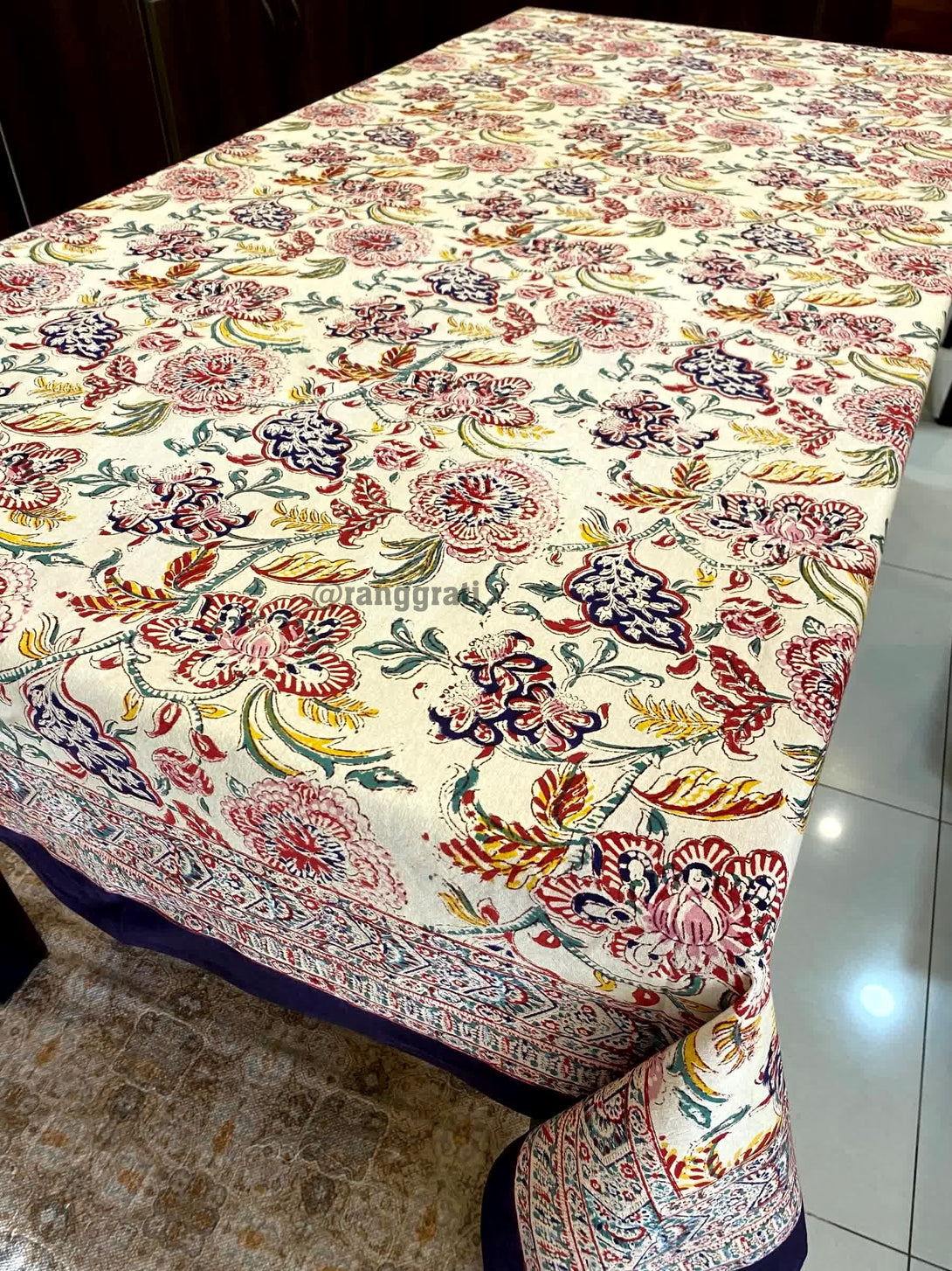Black Floral Table Cover Cloth 6 Seater Dining Table Rectangular - Table Cover