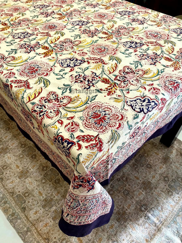 Black Floral Table Cover Cloth 6 Seater Dining Table Rectangular - Table Cover