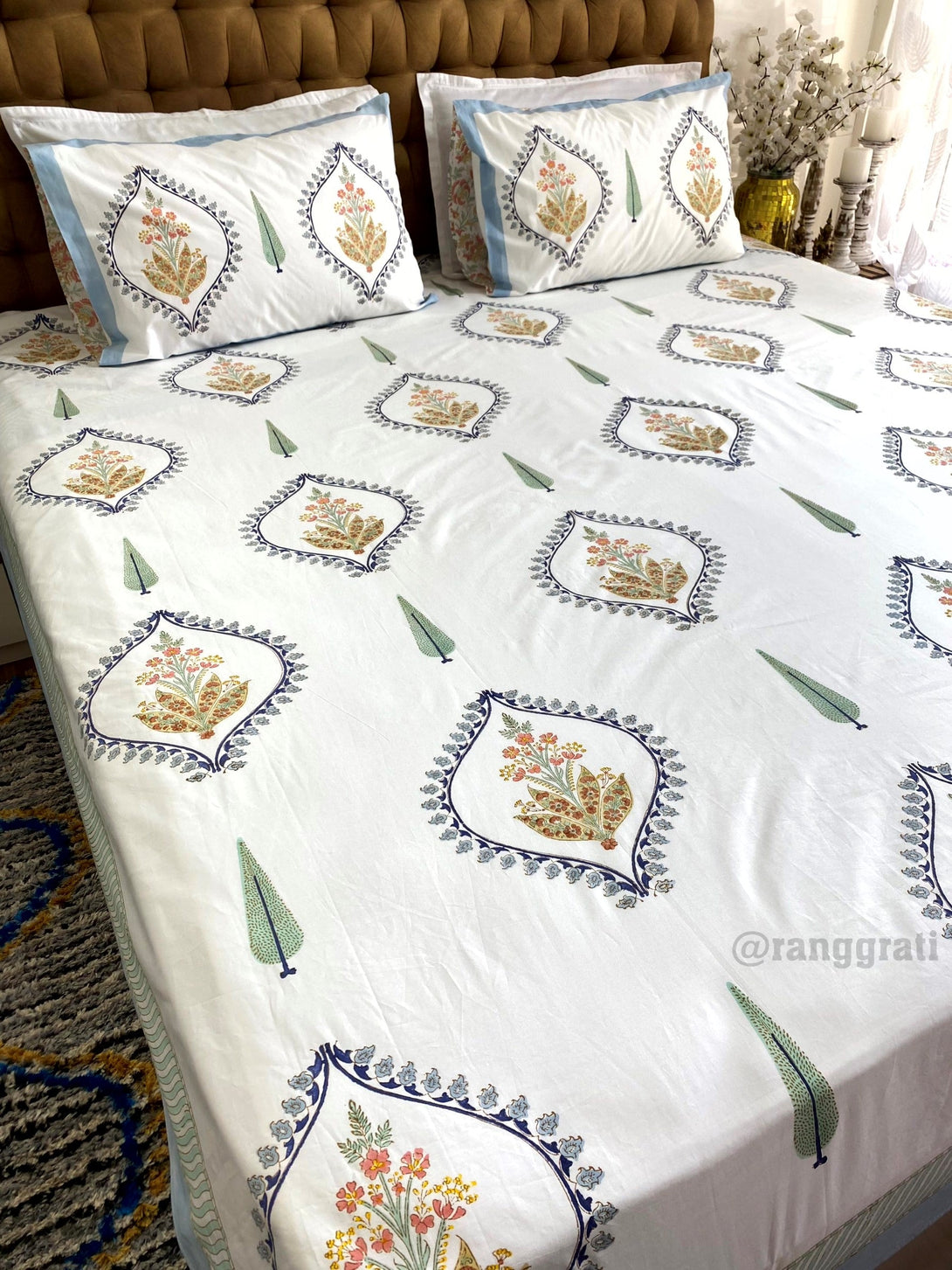 Blue Bell Harmony Bedsheet With Matching Quilted Bedcover Set - Bedding Set
