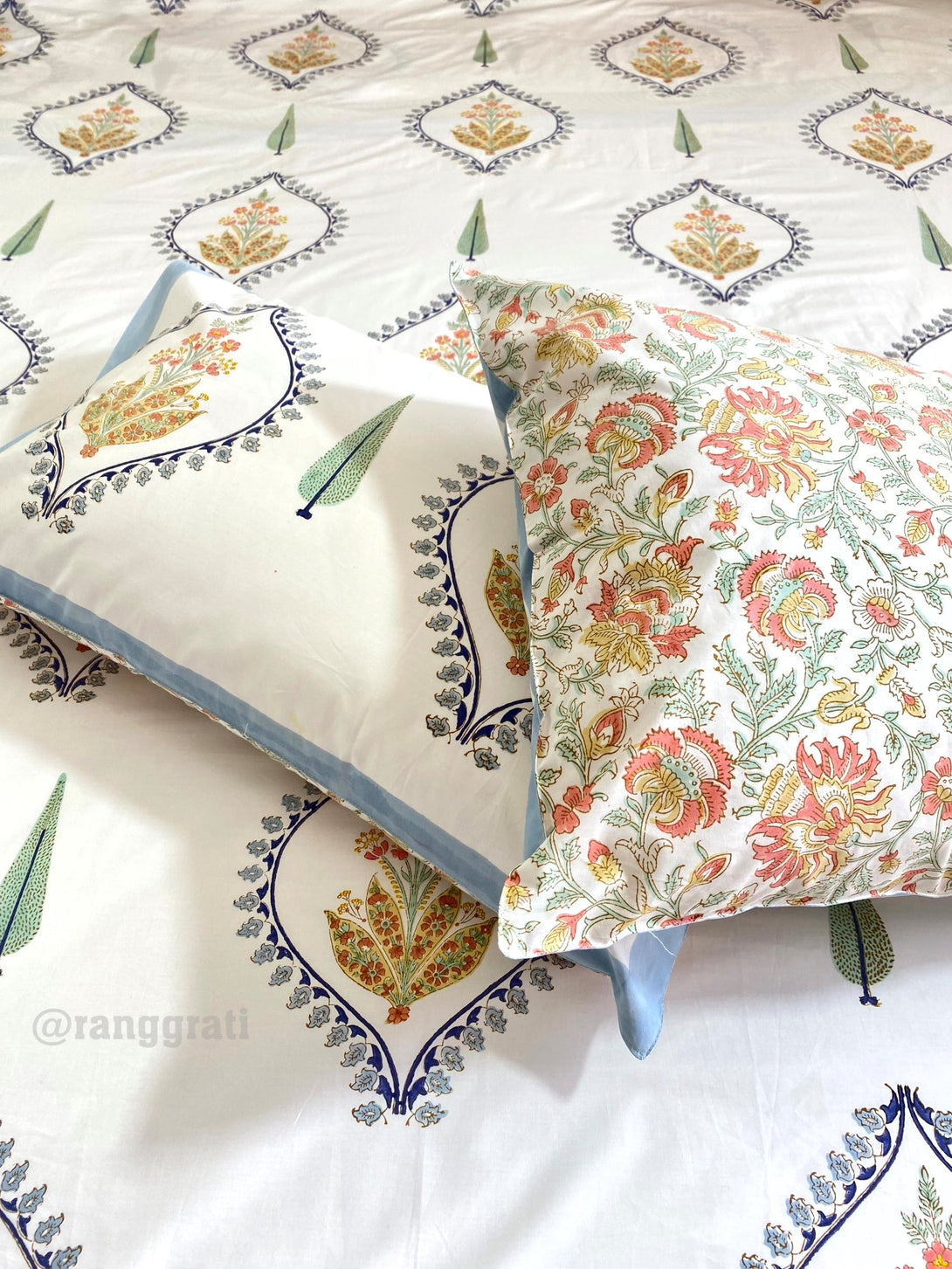 Blue Bell Harmony Bedsheet With Matching Quilted Bedcover Set - Bedding Set
