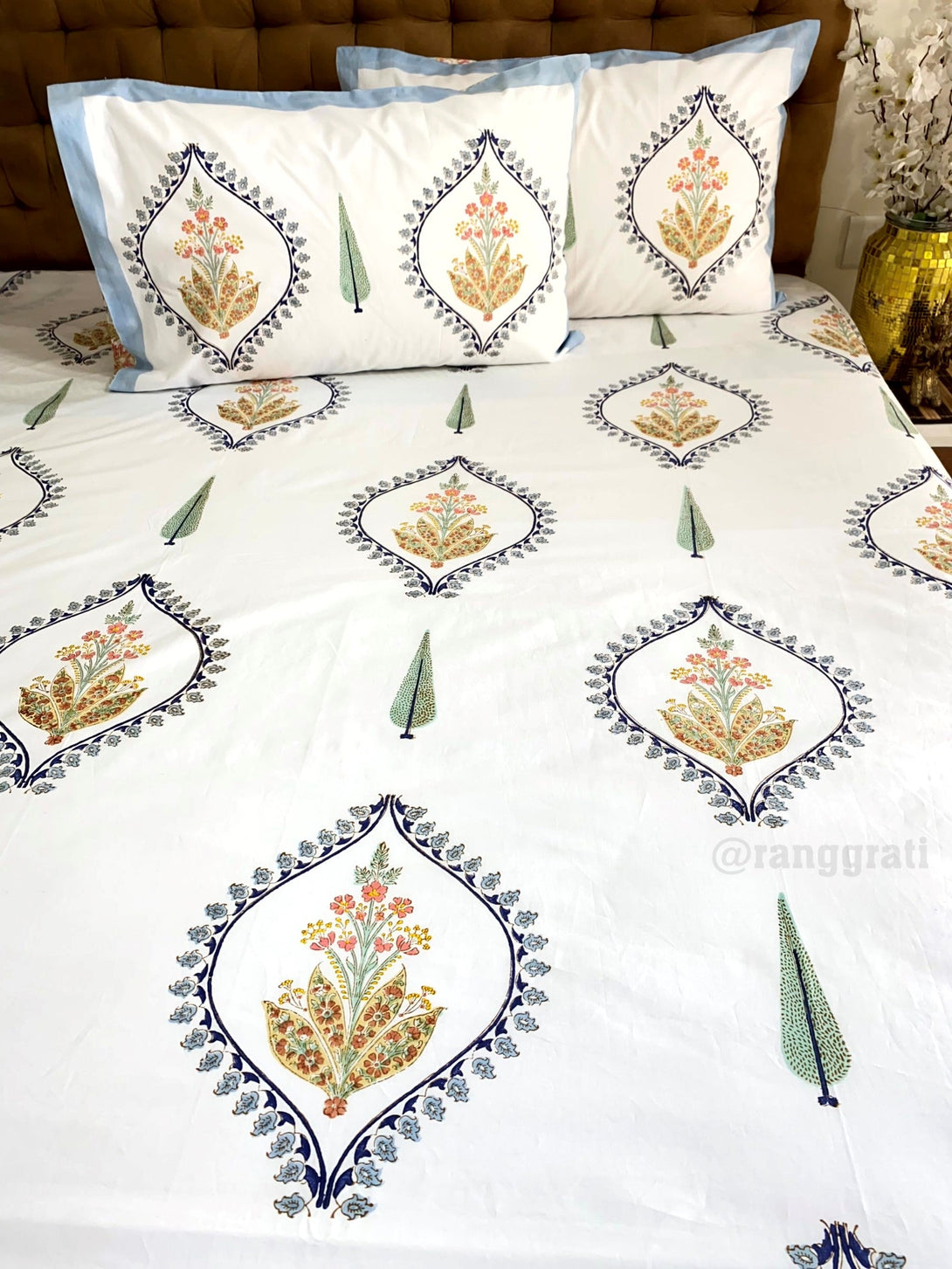 Blue Bell Harmony Bedsheet With Matching Quilted Bedcover Set - Bedding Set