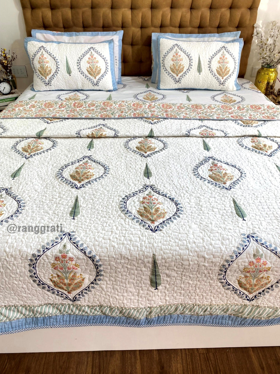 Blue Bell Harmony Bedsheet With Matching Quilted Bedcover Set - Bedding Set