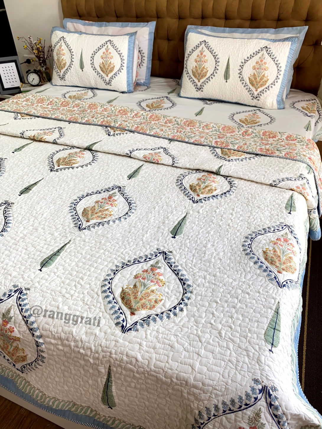 Blue Bell Harmony Bedsheet With Matching Quilted Bedcover Set - Bedding Set