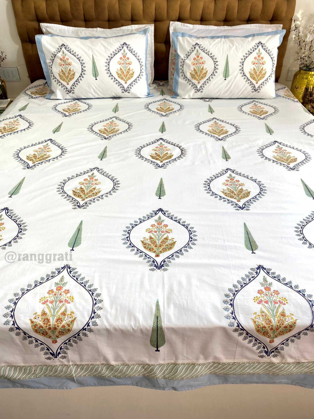 Blue Bell Harmony Bedsheet With Matching Quilted Bedcover Set - Bedding Set