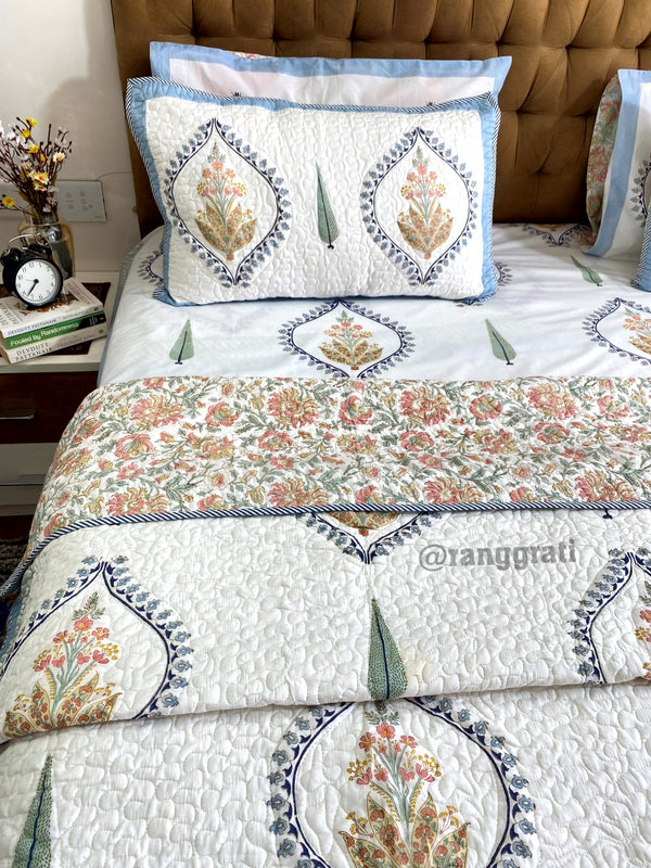 Blue Bell Harmony Bedsheet With Matching Quilted Bedcover Set - Bedding Set