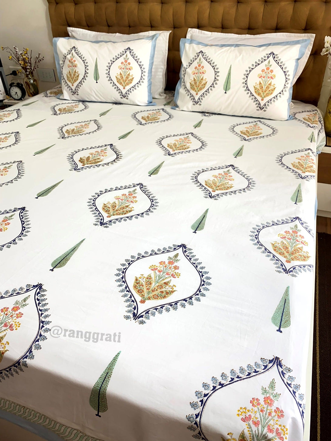 Blue Bell Harmony Bedsheet With Matching Quilted Bedcover Set - Bedding Set