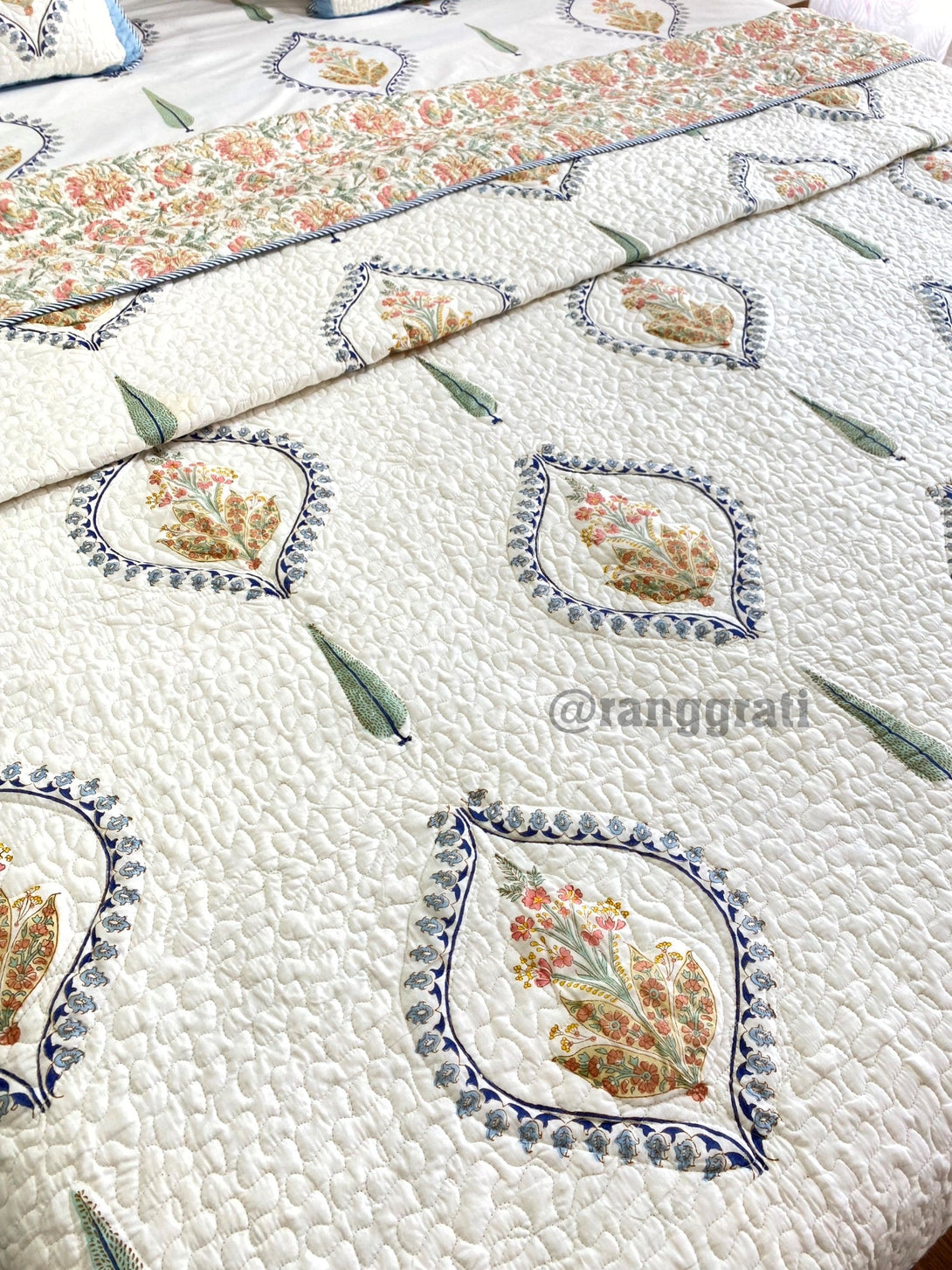Blue Bell Harmony Bedsheet With Matching Quilted Bedcover Set - Bedding Set