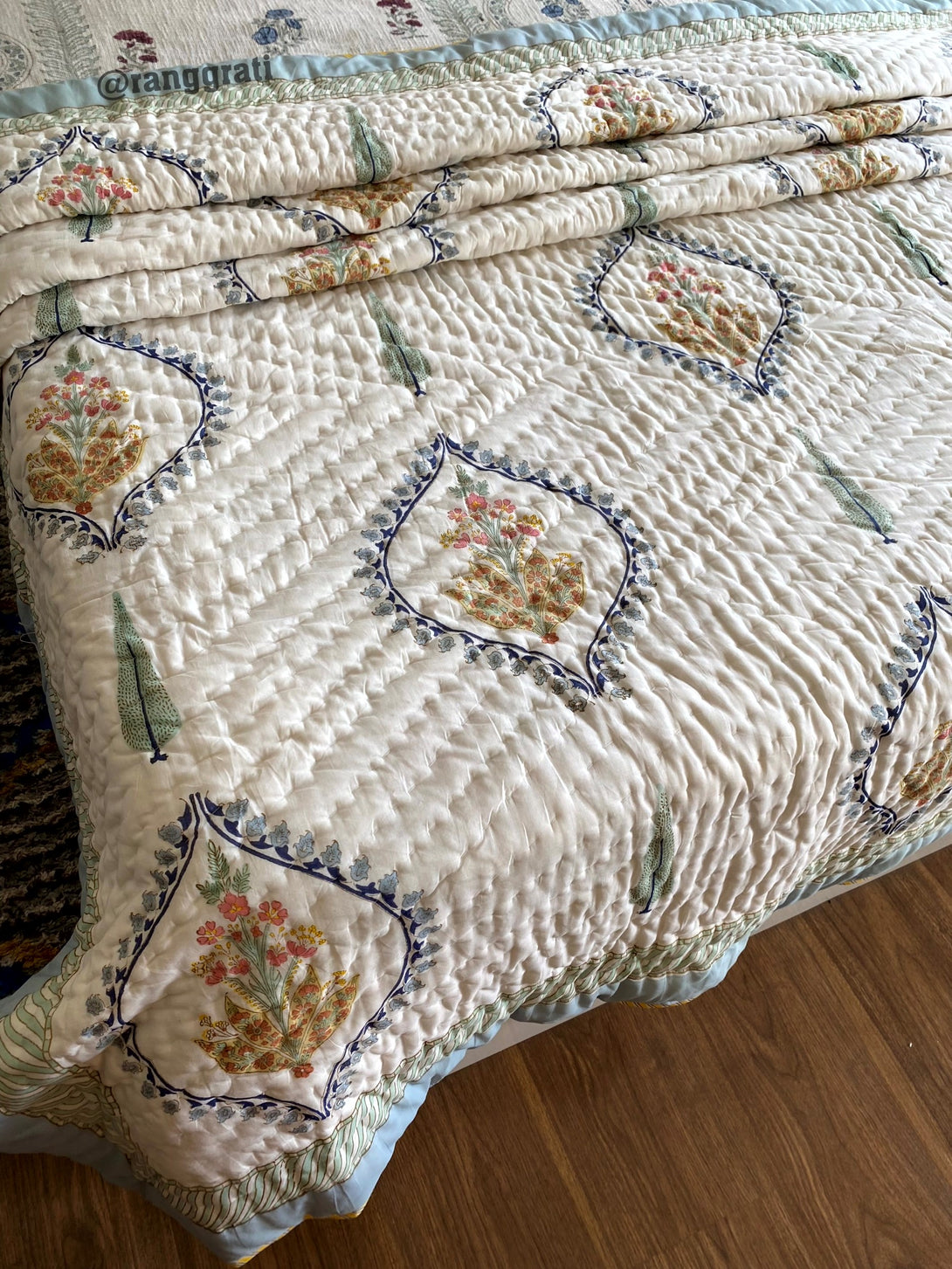 Blue Bell Harmony Double King Cotton Razai / Quilt – Hand Block Jaipuri

