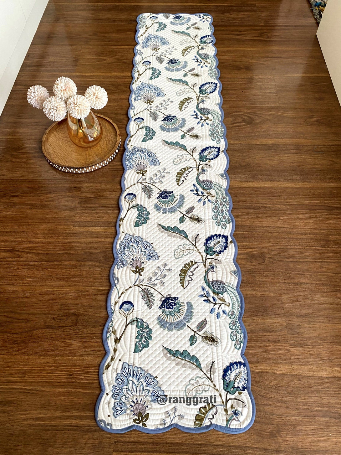Blue Birdie Quilted Reversible Cotton Table Runner 6 Seater Dining Table - Table Runner