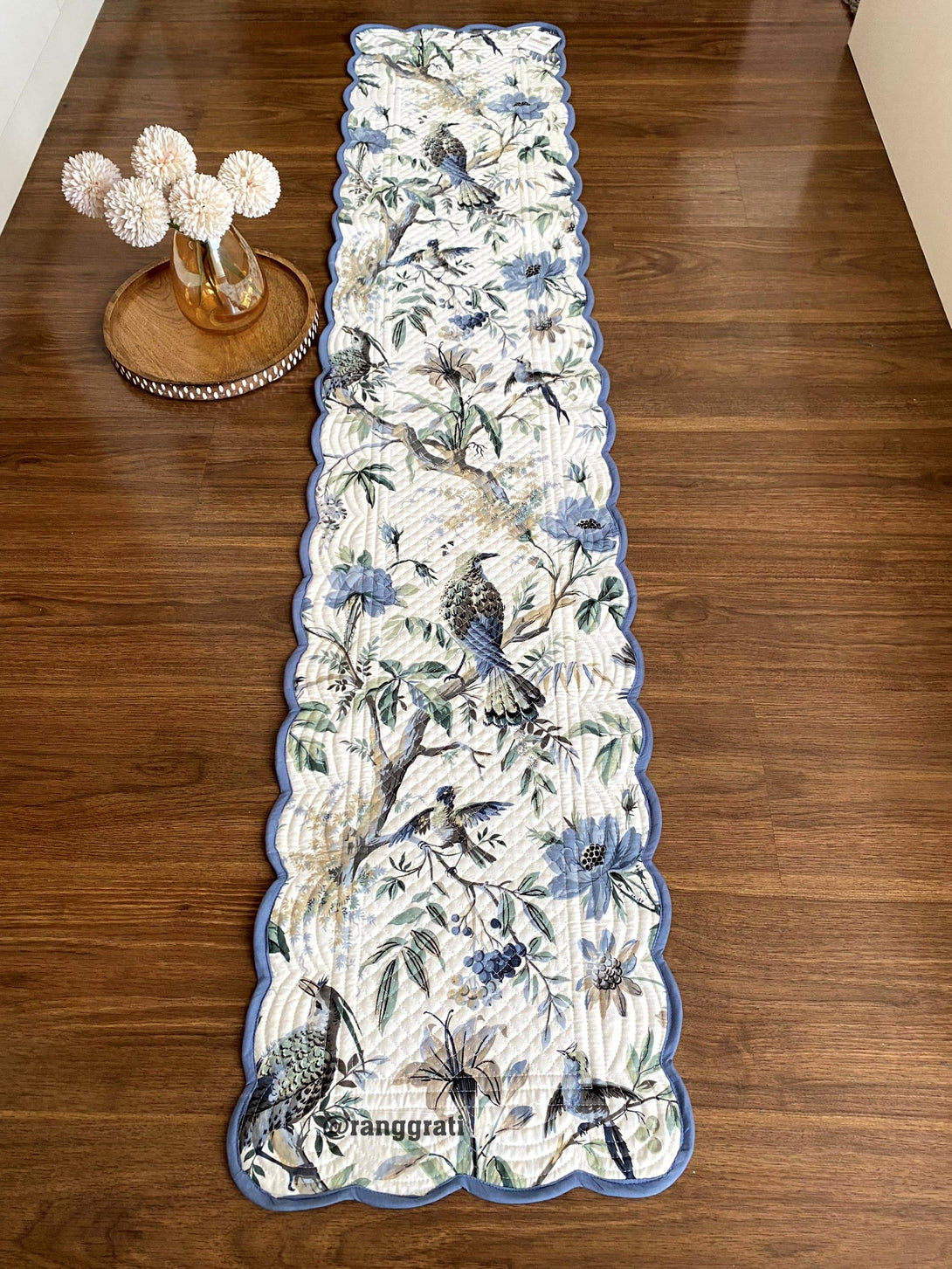 Blue Birdie Quilted Reversible Cotton Table Runner 6 Seater Dining Table - Table Runner