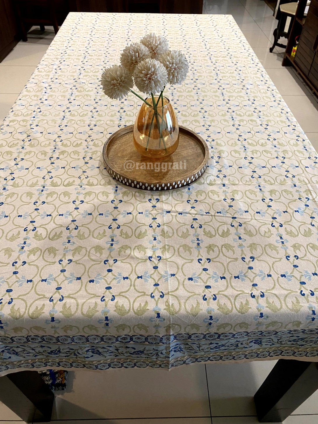 Blue Border Jaal Table Cover 6 Seater Dining Table Rectangular - Table Cover