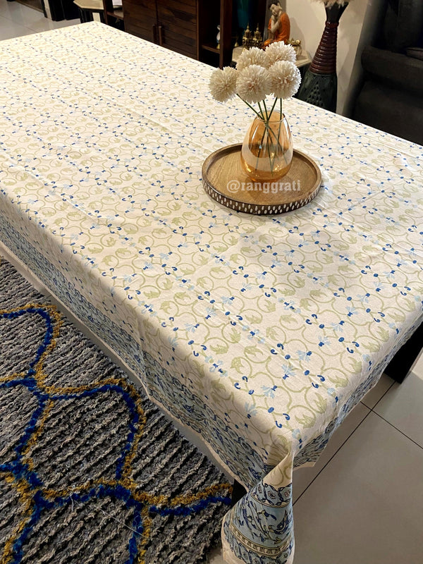 Blue Border Jaal Table Cover 6 Seater Dining Table Rectangular - Table Cover