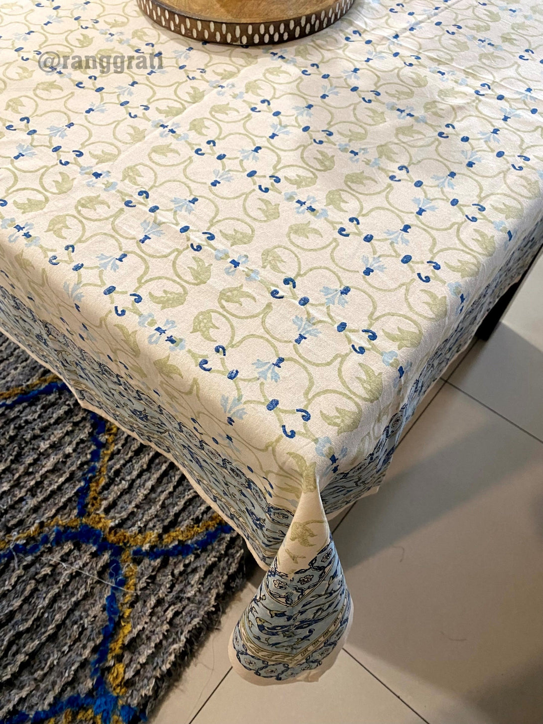 Blue Border Jaal Table Cover 6 Seater Dining Table Rectangular - Table Cover
