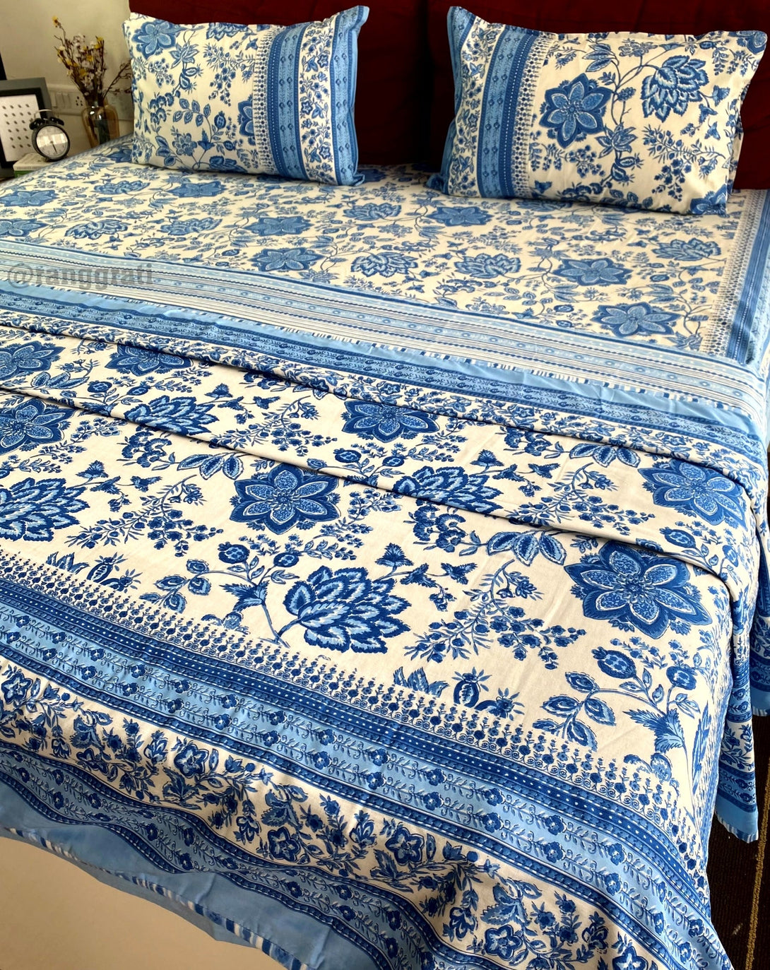 Blue Flax Floral Bedsheet With Dohar Bedding Set - Bedding Set