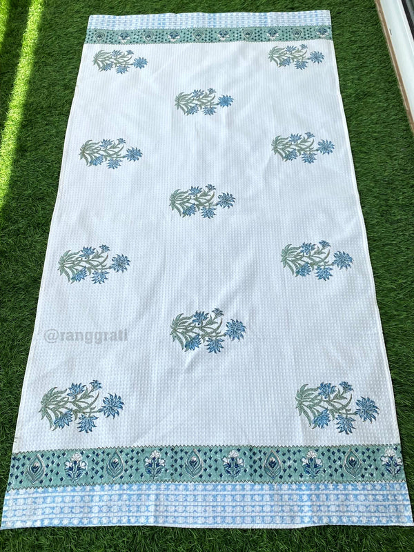 Blue Floral Body Towel Hand Block Printed Pure Cotton - Body Towel