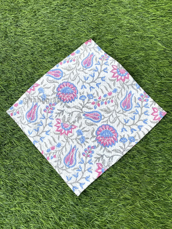 Blue Floral Jaal Face Towel Hand Block Printed Pure Cotton - Face Towel