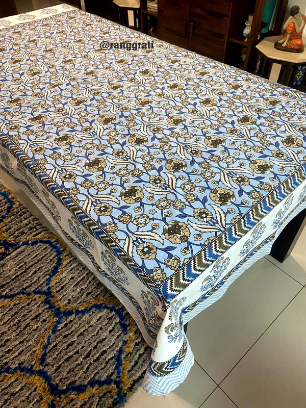 Blue Floral Jaipuri Cotton Bedsheet For Single Bed With Pillow - Bedsheet