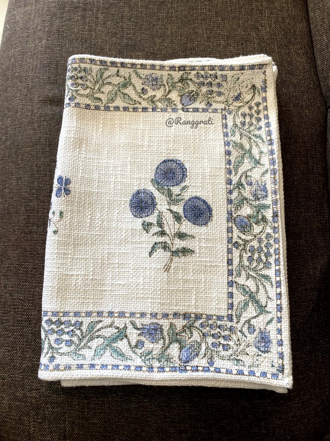 Blue Floral Jute Cotton Table Runner For 6 Seater Dining Table - Table Runner