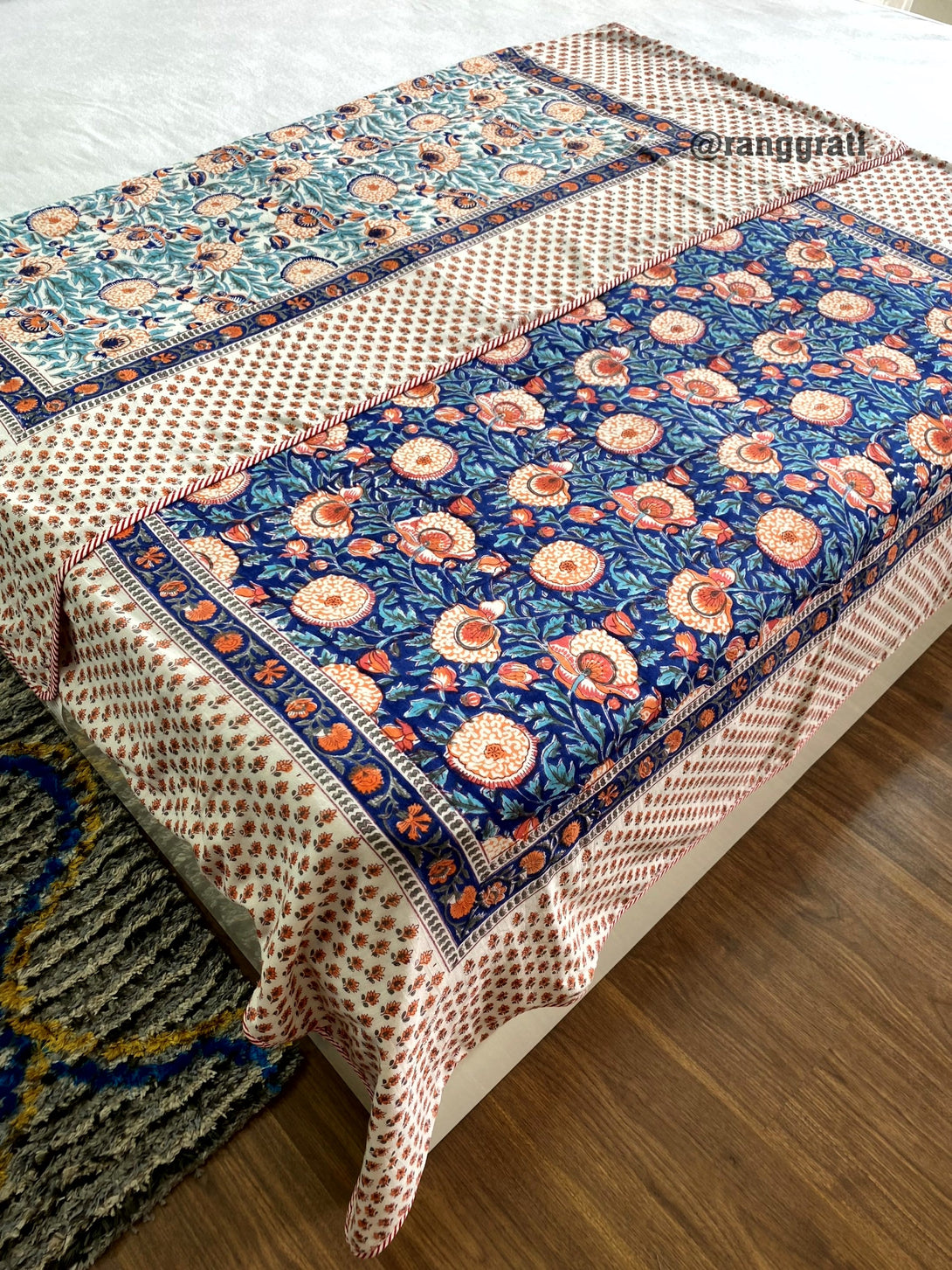 Reversible Mulmul Cotton Dohar for Single Bed – Blue Garden Design