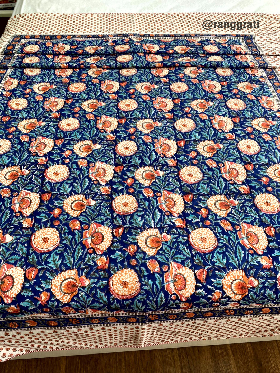 Blue Garden Mulmul Cotton Dohar for Single Bed, Reversible