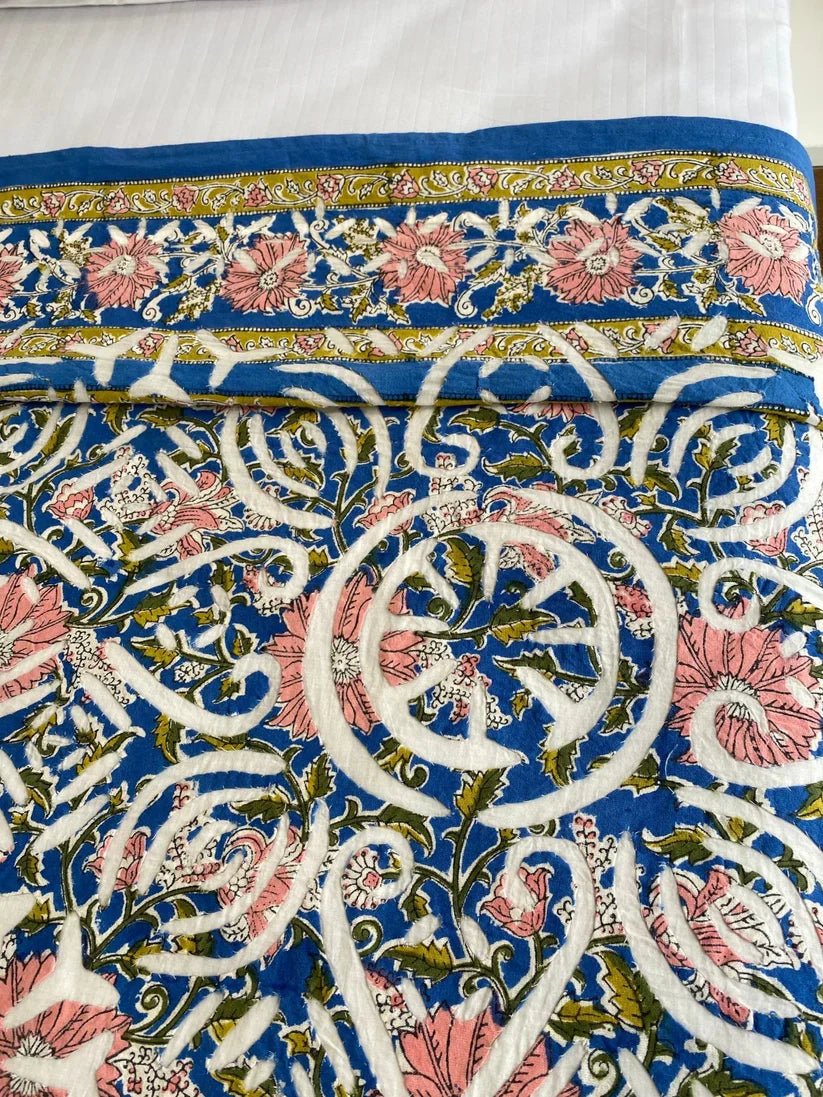 Blue Handmade Applique Bed Cover / Bed Spread - Bedcover