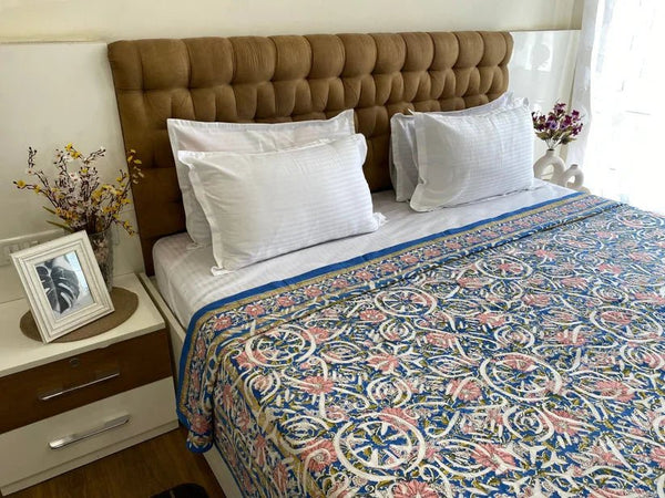 Blue Handmade Applique Bed Cover / Bed Spread - Bedcover