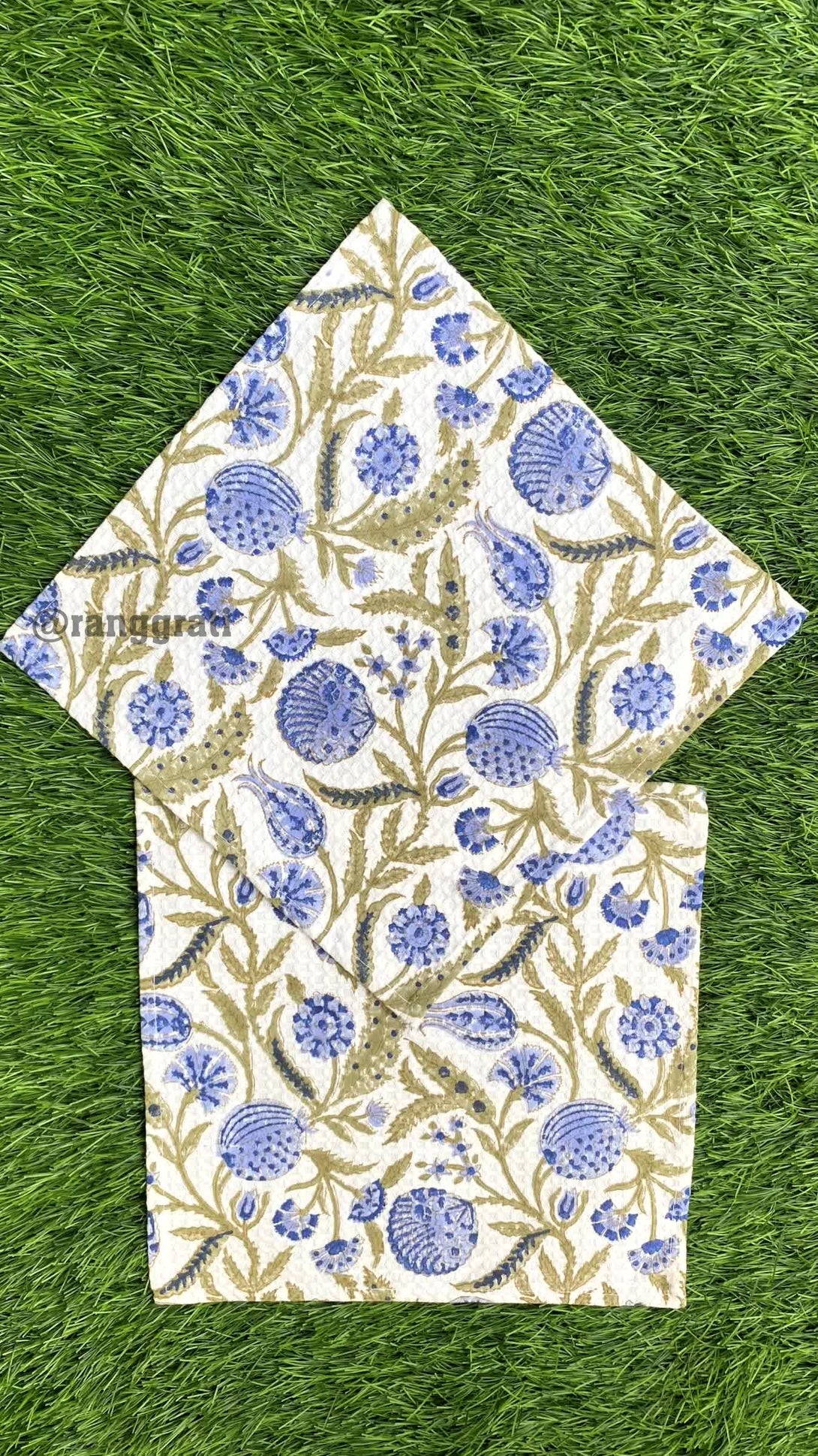 Blue Jaal Face Towel Hand Block Printed Pure Cotton - Face Towel