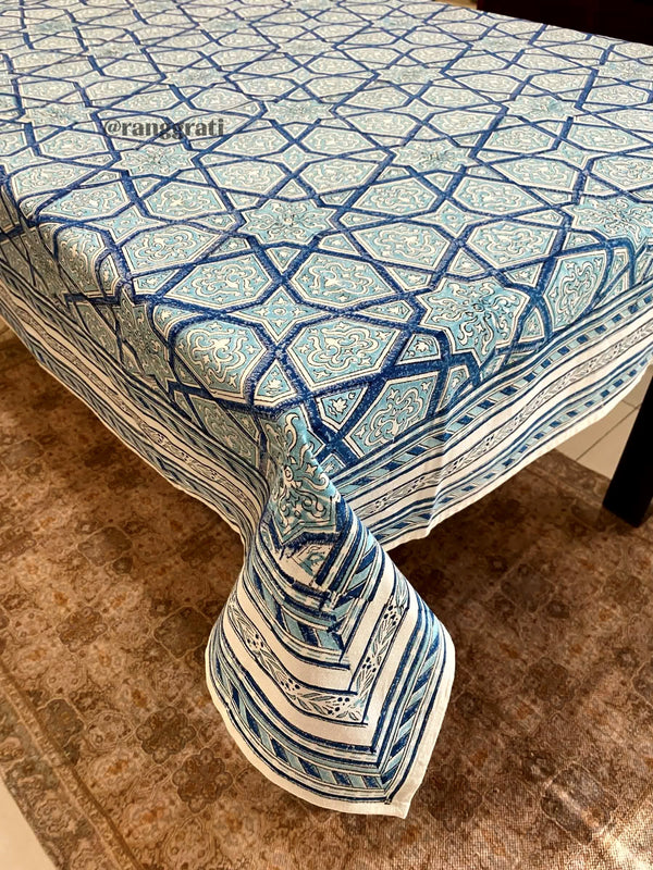 Blue Mosaic Table Cover Cloth 6 Seater Dining Table Rectangular - Table Cover