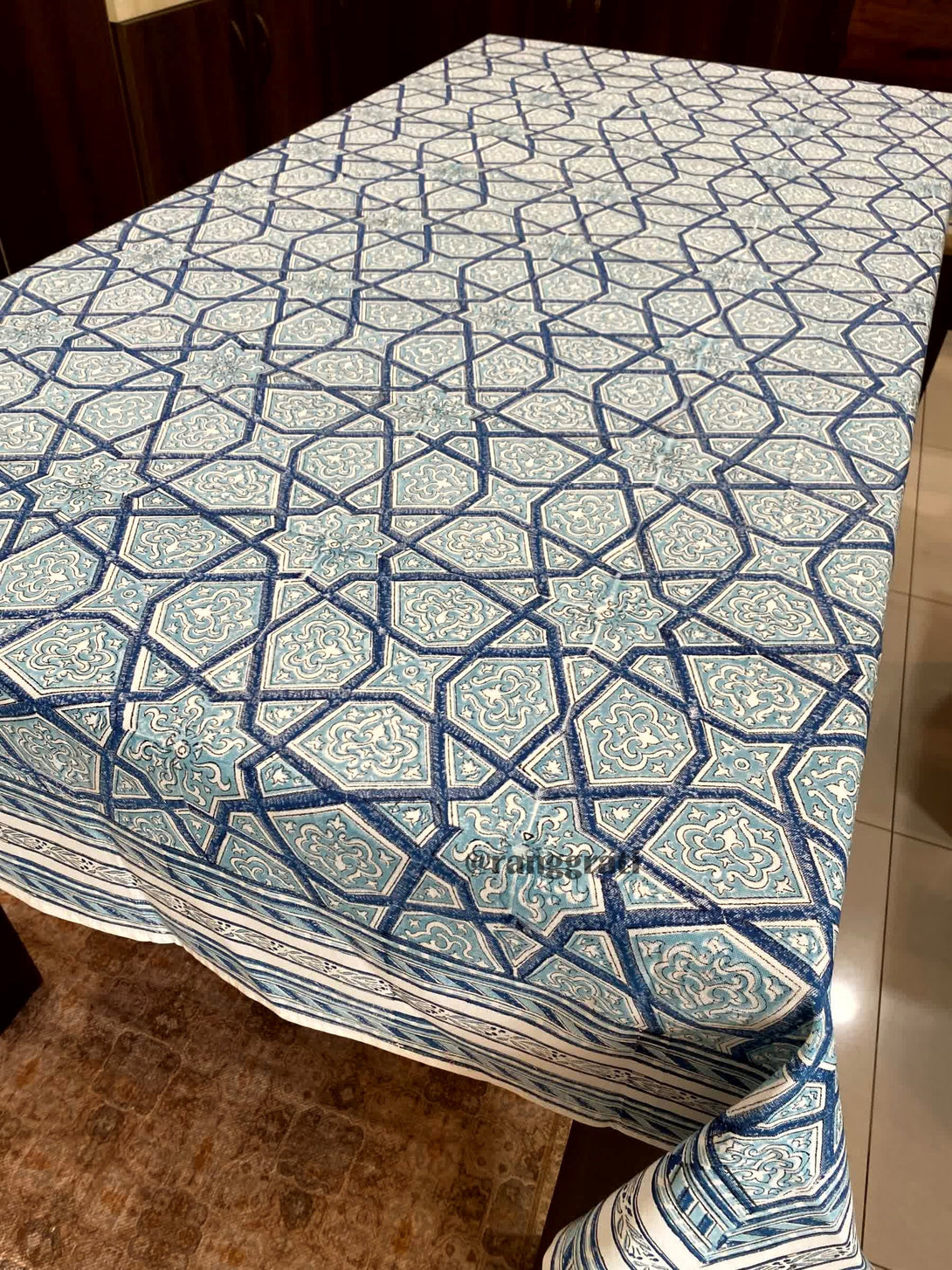 Blue Mosaic Table Cover Cloth 6 Seater Dining Table Rectangular - Table Cover