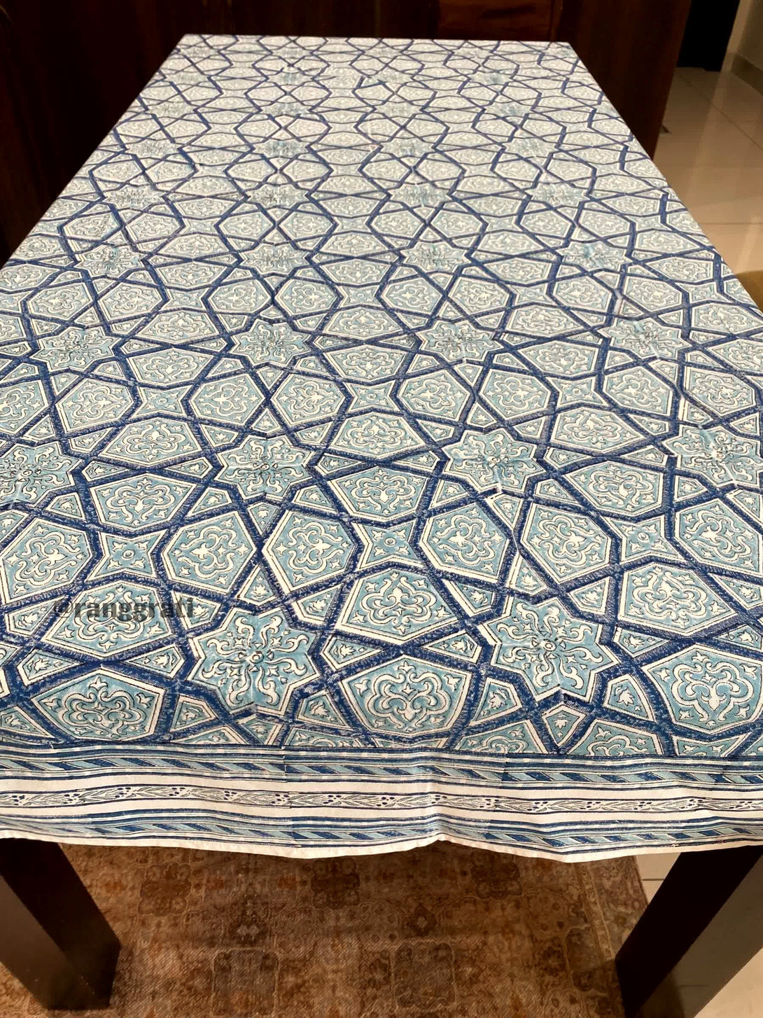 Blue Mosaic Table Cover Cloth 6 Seater Dining Table Rectangular - Table Cover