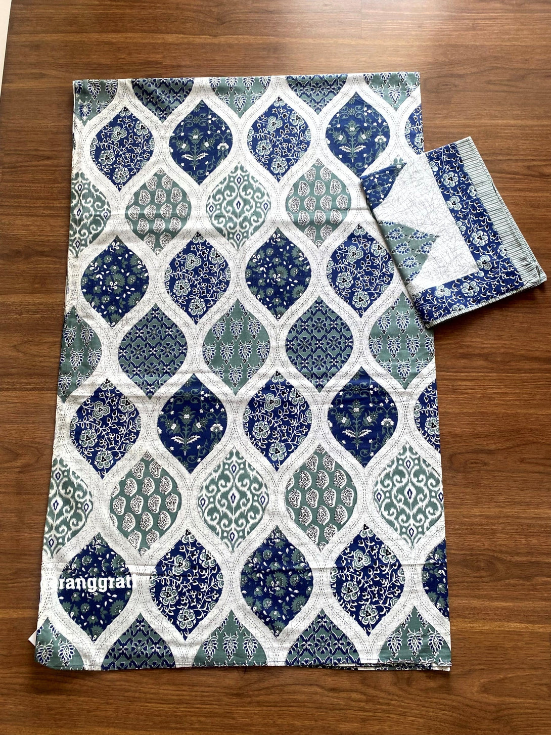 Blue Ogee Jaipuri Cotton Bedsheet For Single Bed With Pillow - Bedsheet