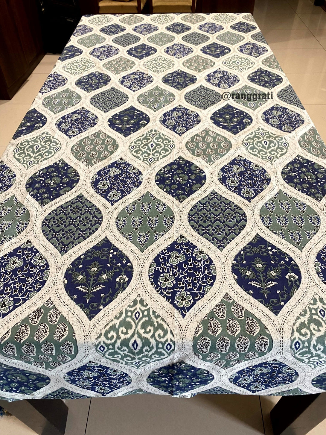 Blue Ogee Jaipuri Cotton Bedsheet For Single Bed With Pillow - Bedsheet
