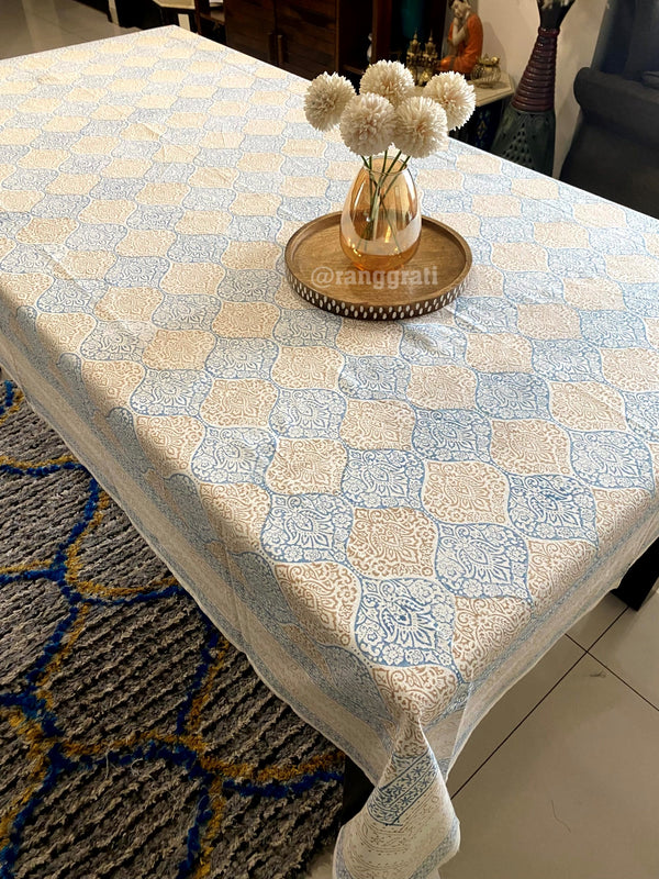 Blue Ogee Table Cover Cloth 6 Seater Dining Table Rectangular