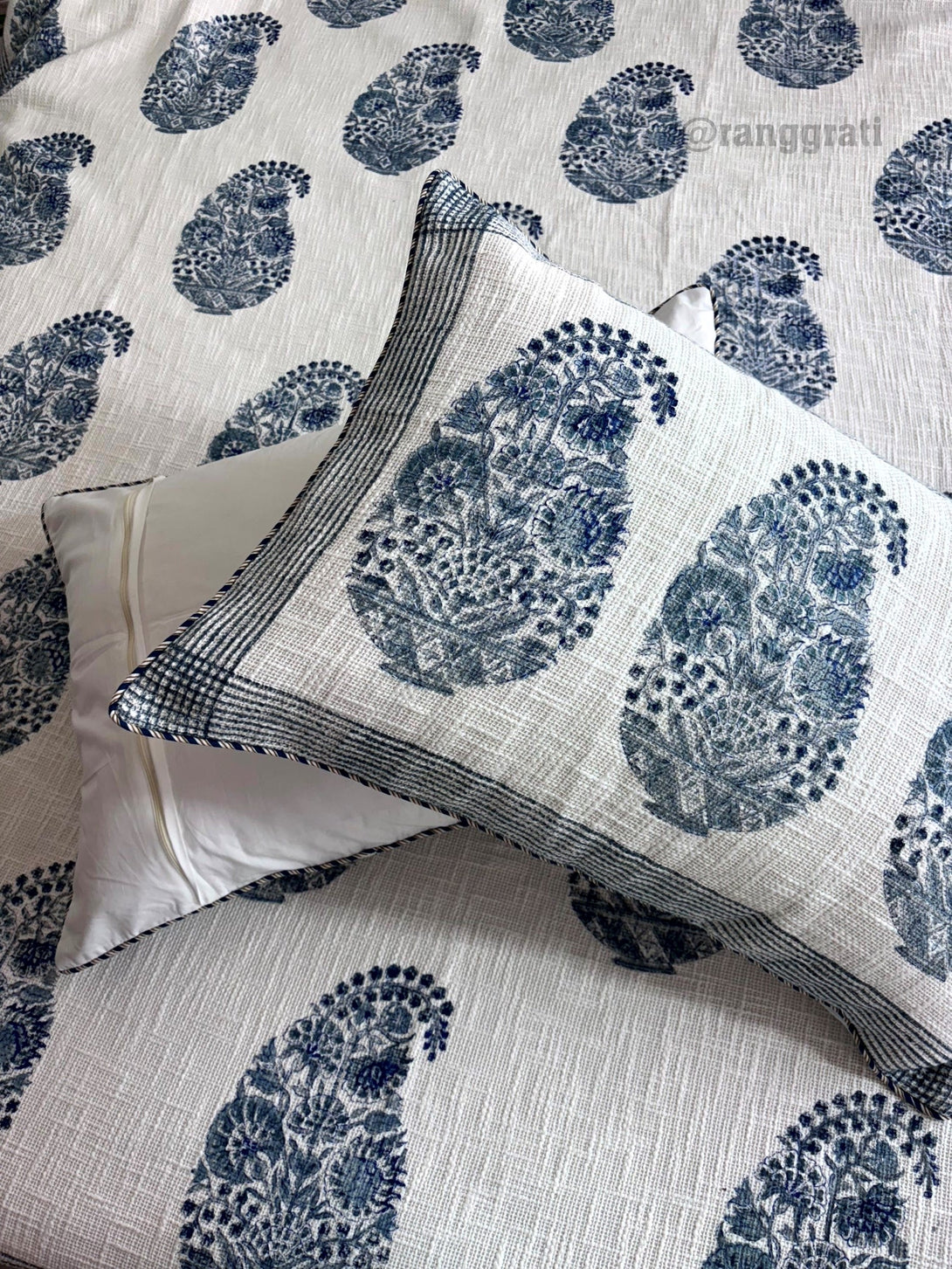 Blue Paisley Floral Jute Cotton Bedcover King Size - Bedcover